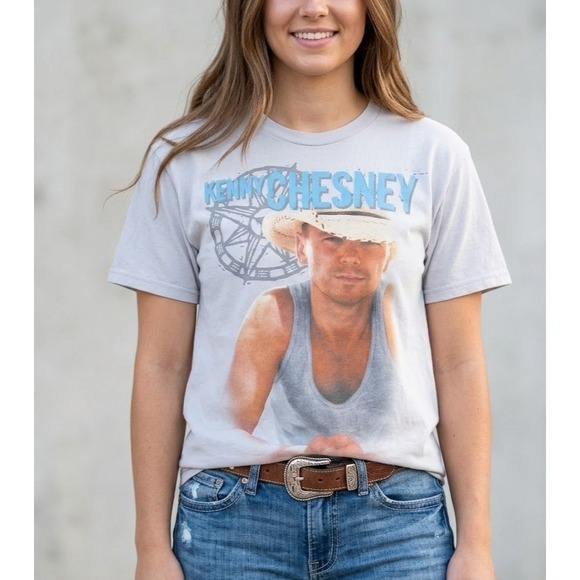 Anvil Organic Tops - Kenny Chesney Concert‎ Tour Graphic T-Shirt Gray Organic Cotton Large